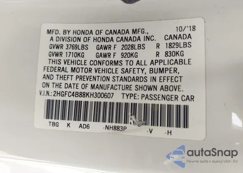 2019 Honda Civic Sport from USA, damaged, VIN 2HGFC4B88KH300607